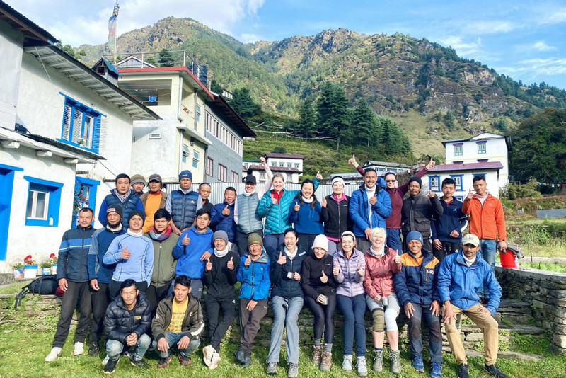 Our full support camping team with our guests after the camping last day at Phaplu, Everest Region